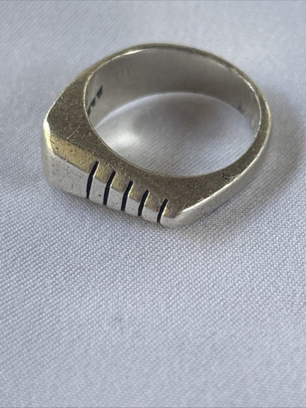 925 Sterling Silver Modernist Geometric Signet Ring Artisan Size 7 Vintage - Picture 8 of 11